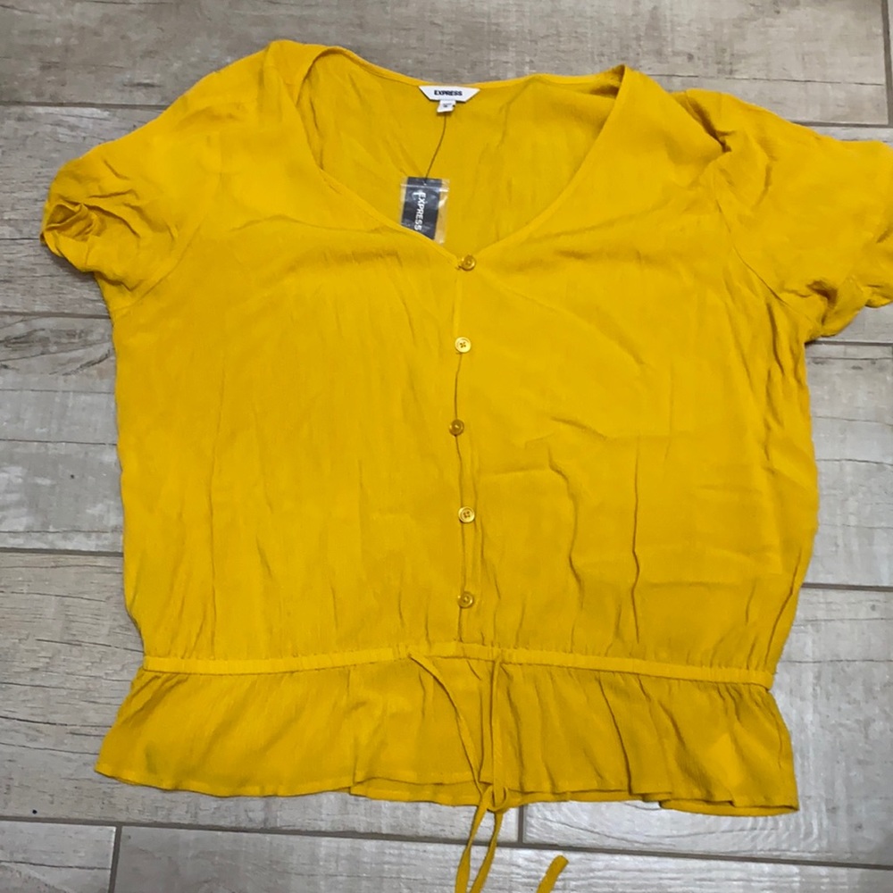 Yellow express clinched waste peplum top